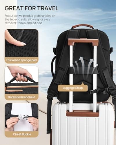 Telena Travel Backpack for Women, 17.3 inch Laptop TSA Carry On Personal Item Size Flight Approved Travel Bag Daypack with Multi-Pockets for Work, Travel, Business, Black-Beige-Brown - Thumbnail 3