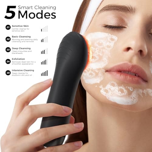 Face Scrubber Facial Cleansing Brush - Waterproof and Rechargeable Face Cleansing Brush with 4 LED Gentle Light, Cleansing, Exfoliating and Massaging, Electric Face Scrub Brush for Men & Women - Thumbnail 5