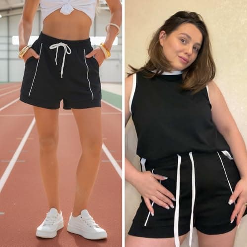 EXLURA Womens Casual Cotton Sweat Shorts Elastic Drawstring Dolphin Short Summer High Waist Workout Lounge Short with Pockets - Thumbnail 5