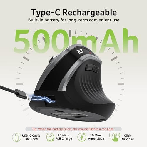 Acer Ergonomic Mouse Wireless, Vertical Computer Mouse for Office, Ergo Mice Rechargeable for Medium to Large Sized Hands, 2.4GHz USB Receiver, 800/1200/1600 DPI, 6 Buttons for Laptop, PC and Desktop - Thumbnail 5