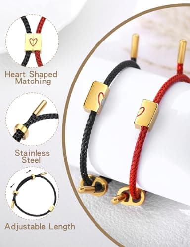 COTATI Matching Couple Bracelets for Him and Her, Friendship Relationship Promise Bracelet for Boyfriend Girlfriend, Anniversary Love Jewelry Gifts Set (Black-Red) - Thumbnail 4