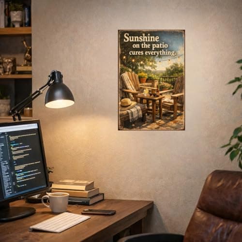 Sunshine on the patio cures everything vintage tin sign rustic outdoor wall decor metal artwork garden porch yard terrace farmhouse style inspirational quote plaque 8x12 inch - Thumbnail 4