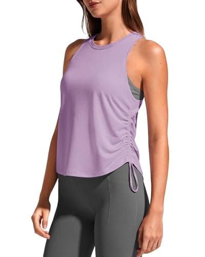 G4Free Athletic Tops for Women with Side Ruched Loose Fit Razor Back Workout Tanks Soft Comfy Muscle Running Top (Light Purple,L) - Image 1
