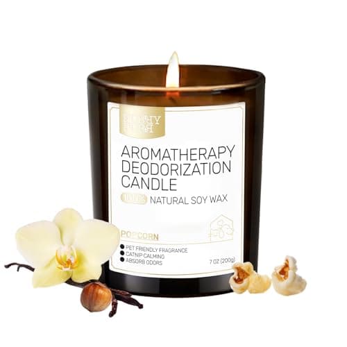 FURRYPURR Odor Eliminating Candle, Vanilla Popcorn Scented Candle, Pet-Friendly Soy Candles, 60 Hours, 7 oz