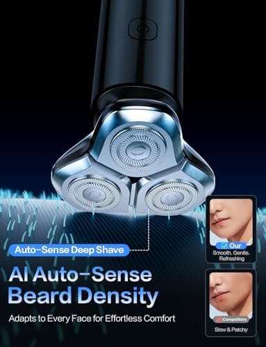 Electric Razor for Men,Electric Shavers for Men,3-Blade Rotary Shaving System,Waterproof Wet Dry Cordless Razor,Touch Switch,Type-C Fast Charging,Travel Lock,Digital Display,90+ Minutes Run Time - Thumbnail 3