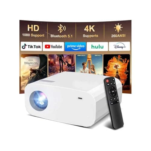 Projector, Mini Projector with WiFi and Bluetooth, Built-in Apps, Auto Focus & Keystone,Native 1080P Support, Portable Outdoor Smart Projector,White - Image 1