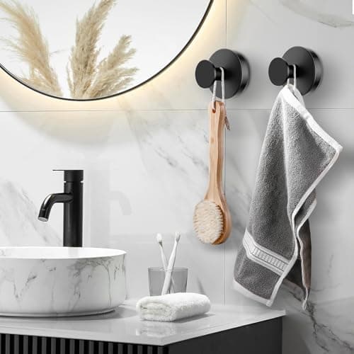 BKV Suction Cup Hooks for Glass Window,Removable Shower Hooks for Inside Shower,Metal Towel Hooks for Bathrooms,4 Pack(Black) - Thumbnail 6