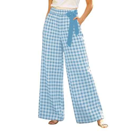 Gingham Pants Women 2026 Casual Summer Fall Sky Blue X-Large - Image 1