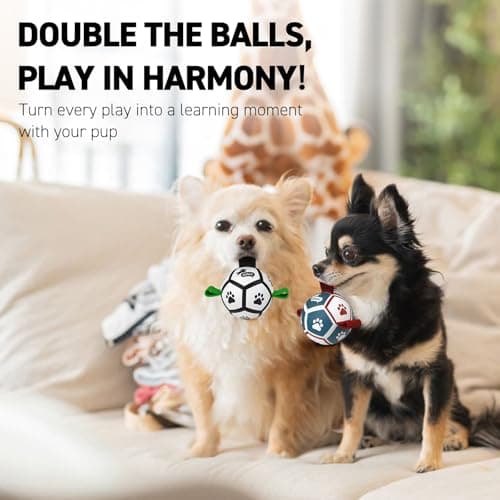 QDAN 2 Pack Small Dog Toys, 3.5 Inch Puppy Balls, Dog Balls with Straps for Small Breed, Soccer Ball for Dogs, Puppy Toys, Dog Birthday Gift - Thumbnail 3