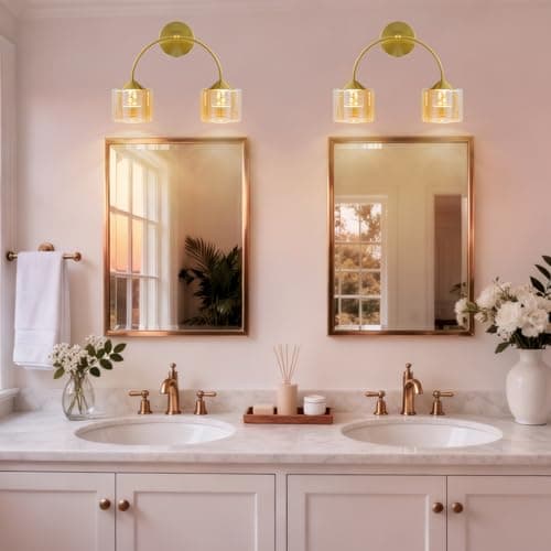 TYhogar 2-Light Bathroom Light Fixtures,15.7" Led Bathroom Vanity Light with Orange Glass,Bronze Bathroom Lighting Fixtures Over Mirror,3 Color Temperature Wall Sconce for Hallway,Bedroom - Thumbnail 4