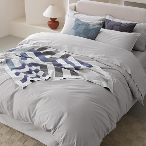 Double Stitch 100% Organic Cotton Duvet Cover - Soft 3 Piece Bedding Set Queen Size, 300 TC Luxury Hotel Sateen Weave, GOTS Certified Long Staple Cotton, Made in India, Winter Sky