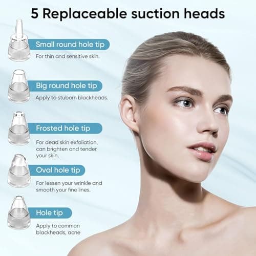 Blackhead Remover Pore Vacuum for Face and Nose, Facial Pore Cleanser with 3 Suction Levels, 5 Replaceable Tips, USB Rechargeable Tool for Blackheads and Whiteheads（White） - Thumbnail 4