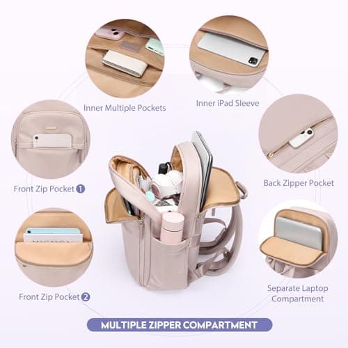 GOLF QUALITY Hiking Travel Backpack for Women Casual Business Weekender Multilayer Laptop Bag,16 Inch,Pink - Thumbnail 2