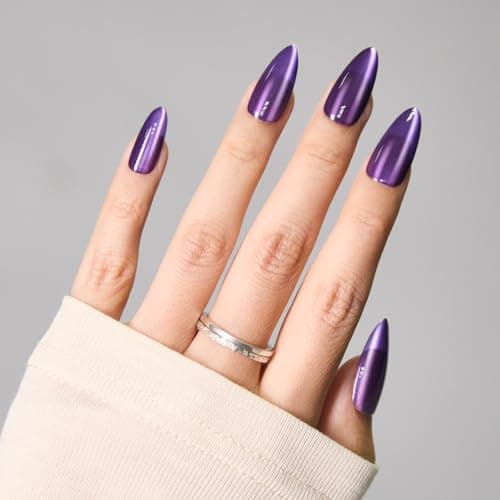 Cat Eye Press on Nails Medium, Fashion Purple Glitter Press on Nails, Soft Gel Fake Nails, Reusable & Natural Acrylic False Nails, Stick on Nails for Women Gift, Glue on Nails Kit 30 Pcs - Thumbnail 4