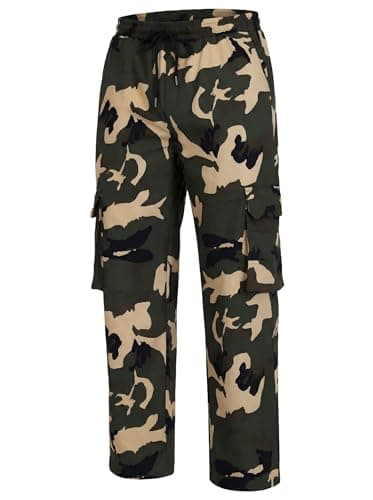Men's Camo Drawstring Waist Cargo Pants Camouflage Cargo Work Pants