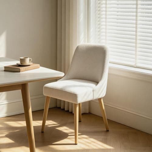 Xdeco Wooden Dining Chairs Set of 2, Modern Upholstered Dining Room Chairs with Rubberwood Legs and Linen Padded Seats, Kitchen Chairs for Restaurant Kitchen Living Room, Cream - Thumbnail 6
