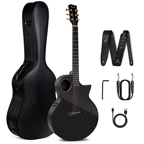 Enya X4 PRO Carbon Fiber Acoustic Electric Guitar, 41-Inch Full Size Cutaway Design, AcousticPlus Pickup System with Built-in Effects & Tuner, Includes Deluxe Hard Case, Leather Strap, Cable - Image 1