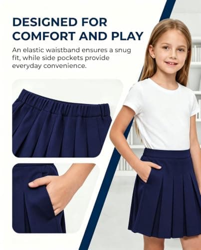 Girl Pleated Skort High Waisted Tennis Skirts School Girls Navy Blue Skirt - Thumbnail 4