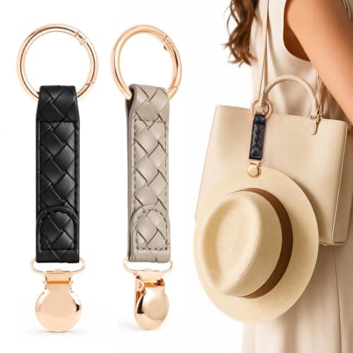 Niveaya Hat Clip for Travel 2Pcs, Sleek Woven Design with Durable Metal Clip, Secure Hat Holder for Straw Sun Hats & Baseball Cap on Bag Purse Backpack Luggage, Chic Beach Cruise Travel Essentials