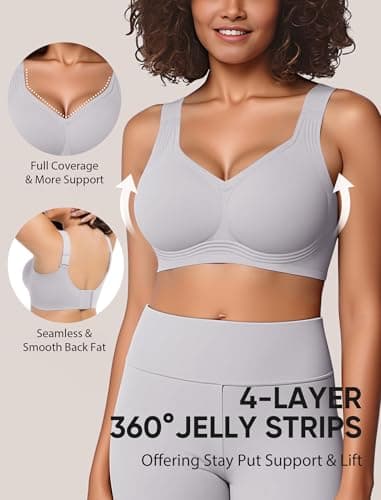 Easybunny Jelly Bras for Women Plus Size Minimizer No Underwire Supportive Full Coverage Wider Straps Seamless Tshirt Bra Light Purple 3XL - Thumbnail 2