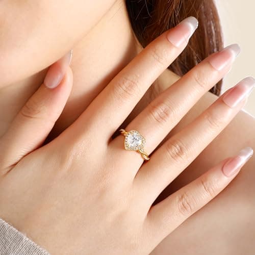 SILVERNANA 1.5CT Heart Moissanite Engagement Ring Women Halo Promise Ring 4 - Thumbnail 3