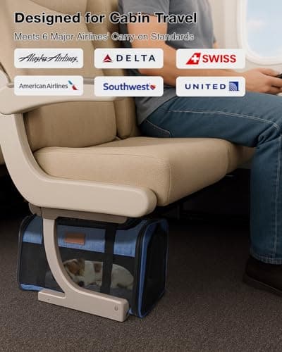 FOXFOCUS Pet Carrier Airline Approved 17x11x9.5 in - Underseat, Top & Side Entry Soft Dog Cat Travel Carrier with Safety Zippers ＆ Anti-Scratch Mesh for Small Cat and Dog for Pets Up to 10 Lb - Blue - Thumbnail 2