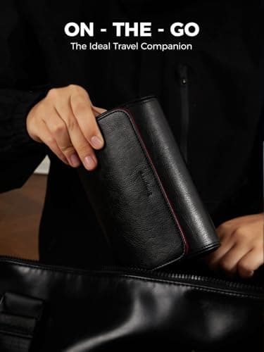 Simpirae Watch Travel Case for Men, PU Leather Watch Roll for 2 Watches, Watch Organizer for Birthday or Christmas, Black/Red - Thumbnail 2