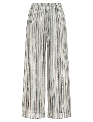 ZAFUL Womens Beach Cover Up Pants Sexy Crochet Drawstring Elastic Boho Swimsuit Cover Up Long Pants Beach Wear 3-Blue S - Thumbnail 3