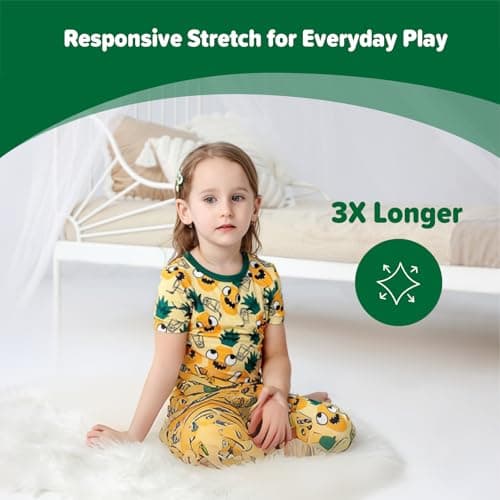 NewSeed Kids 2-Piece So Soft 2-Piece Playtime Set – Short Sleeve Crew Neck Top with Matching Leggings, Little to Big Kids (Pineapple, 2-3Y) - Thumbnail 3