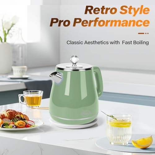 Arcblin Electric Kettle 1.8L, Retro Electric Kettle for Boiling Water, 1350W Fast Boil, Stainless Steel Interior, BPA-Free, Auto Shut Off, Boil-Dry Protection, Sage Green - Thumbnail 2