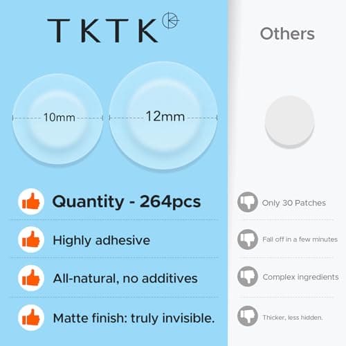 TKTK Pimple Patches for Face, 0.01cm Ultra-Thin Invisible Acne Patches, Hydrocolloid Patches for Breakouts, Absorbs Zits & Blemish, Suitable Under Makeup, 2 Sizes(10mm/12mm) 264 count - Thumbnail 5