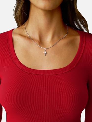 GKBK Ribbed Long Sleeve Tops for Women Scoop Neck Fitted Basic Tight T-Shirts Cute Layering Tops Lightweight Fall Sweaters 2025 Fashion Outfits Winter Clothes Red - Thumbnail 5