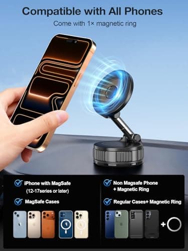 Gorablix Magnetic Phone Holders for Your Car, Vacuum Suction Cup Phone Mount with Strong Stable Suction[360° Rotation Base], Car Phone Holder for iPhone 17 Pro Max 16 15 14 13 12 Plus - Thumbnail 6