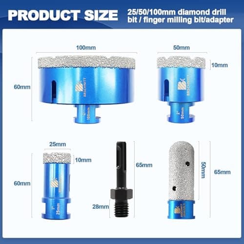 Diamond Core Drill Bit Set - 1" 2" 4" Diamond Tile Hole Saw for Porcelain Tile Ceramic Marble Granite Drilling & 4/5" Finger bit &Adapter - Thumbnail 2