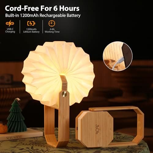 ZBOLE Foldable Japanese Style Lantern, 1200mAh Rechargeable, 4-6H Runtime, 2-in-1 Handheld & Table Lamp, Soft Warm Light, Outdoor Camping Travel Gear, Home Decor & Gift (Bamboo) - Thumbnail 3