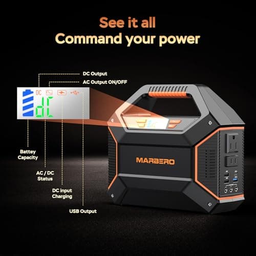 MARBERO Portable Power Station 155Wh Portable Charger 100W Power Station with 6 Outputs 2x 110V AC Outlet LED Flashlight for Home Blackout, Camping, RV Travel, Ultra-Light & Silent Fan UL Certified - Thumbnail 4