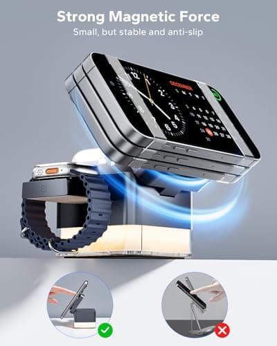 KPON for iPhone Nightstand Charging Station,15W 3 in 1 Wireless Phone Charger Stand with Night Lamp, Travel Foldable Magnetic Cube Magsafe Dock for iPhone 17 16 15 14 13 12 Series/Apple Watch/Airpods - Thumbnail 6