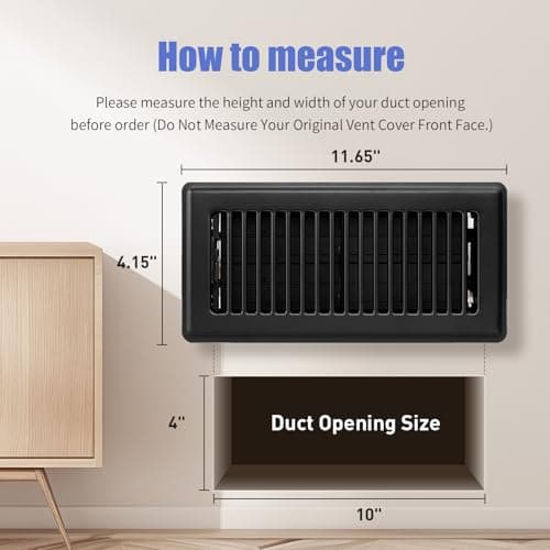 Floor Register 4x10, Floor Vent Covers for Home Floor, Sidewall, Heavy Duty Steel Walkable Floor Grates, Adjustable Air Vent Covers Rust Proof Finish, 4" x 10'' Floor Vent, 6 Pack, Black - Thumbnail 3