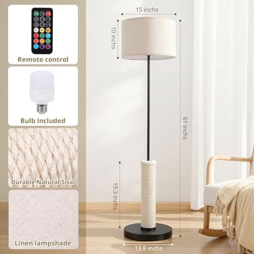 61 Inches Cat Scratching Post with Floor Lamp,Durable Natural Sisal and Heavy Duty Base,Suitable for Living Room Bedroom Dining Room Kitchen - Thumbnail 5