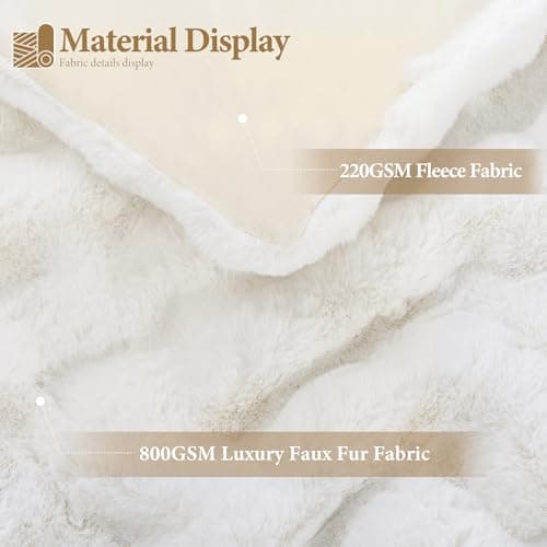 Touchat Luxury 1000GSM Faux Rabbit Fur Throw Blanket, Super Heavy Warm Cozy Blankets for Couch Bed Sofa, Bubble Plush Fuzzy Elegant Soft Reversible Mink Blanket for Living Room Bedroom, Cream White - Thumbnail 4
