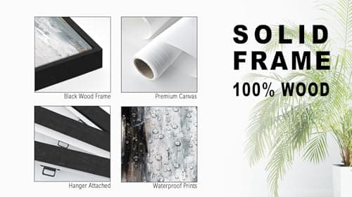 Large Framed Abstract Wall Art - Rustic Grayscale Painting Prints 24"x36" Set of 3, Minimalist Brushstroke Artwork Modern Industrial Canvas Pictures for Living Room Bedroom Office Decor - Thumbnail 5