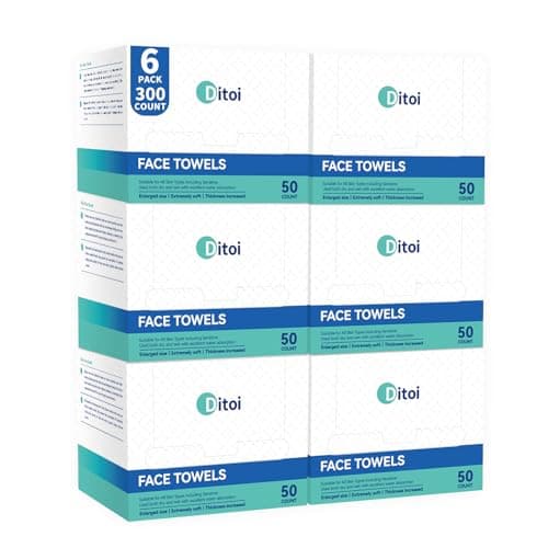 Ditoi Disposable Face Towels XL, Soft Cotton Facial Cleansing Cloths, Dry Face Towelettes for Makeup Removal, Sensitive Skin & Daily Skin Care, 300 Count (6 Pack) - Image 1