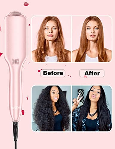LANDOT Ionic Hair Straightener Brush – Ceramic Straightening Brush with 12 Heat Settings (250-450°F) for Smooth & Shiny Results, Ideal for Medium & Long Women Hair, Dual Voltage, Rose Gold - Thumbnail 3