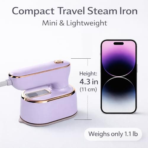 1000W Travel Steamer for Clothes, Portable 2-in-1 Handheld Steamer & Iron, 20s Fast Heat-Up, Sharp-Corner Detail Panel, Foldable 180° Handle, Compact for Home & Travel (Grape Purple) - Thumbnail 2
