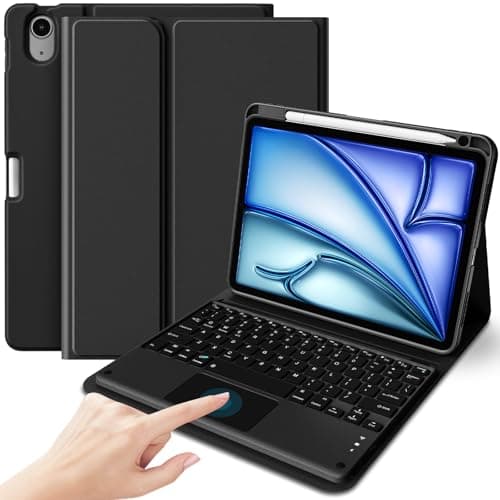 ProCase Touchpad Keyboard Case for iPad Air 11 Inch M4/M3/M2 & Air 5/4 10.9, Detachable Keyboard with Precision Multi-Touch Trackpad, Slim Protective Case with Pencil Holder for Work & Travel-Black