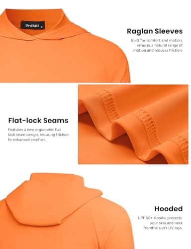 3rd hill Men's UPF 50+ Sun Hoodie UV Protection Long Sleeve Swimming Rash Guard SPF Quick Dry Fishing Hiking Shirt for Outdoor Sports Orange M - Thumbnail 6