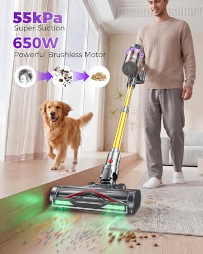 Coovy SU7 Ultra Cordless Vacuum Cleaner, 55KPa/650W 80Mins Runtime Powerful Suction Stick Vaccum for Whole-House Cleaning, Self-Standing Anti-Tangle Vac for Hard Floors Carpet Pet Hair, Ultra Version - Thumbnail 2