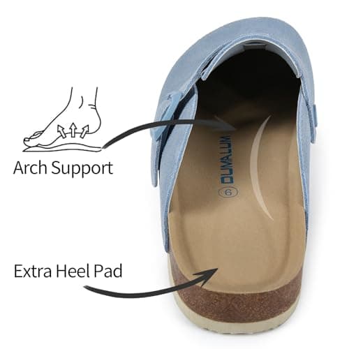 Dumalum Women's Suede Clog Leather Mules Arch Support Potato Shoes with Comfort Cork Footbed - Blue Clogs for Women Men Unisex Antislip Slippers Sandals - Thumbnail 4