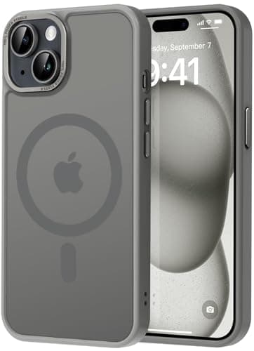 Thomo Upgraded Magnetic for iPhone 15 Plus Case [Compatible with Magsafe] [Mil-Grade Protection], Pocket-Friendly, Slim Translucent Phone Case Cover for iPhone 15 Plus 6.7", Titanium Gray