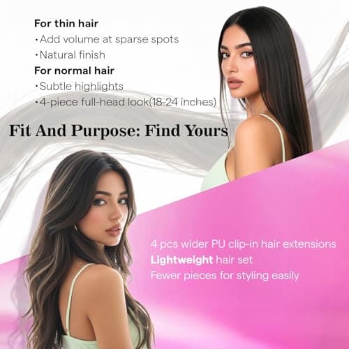 Ve Sunny Seamless Clip in Hair Extensions Mocha Brown Mix, Real Human Hair Extensions Clip ins for Daily Wear with Silky and Soft Texture, Invisible Straight Remy Hair, 16 Inch 80g 4pcs - Thumbnail 6